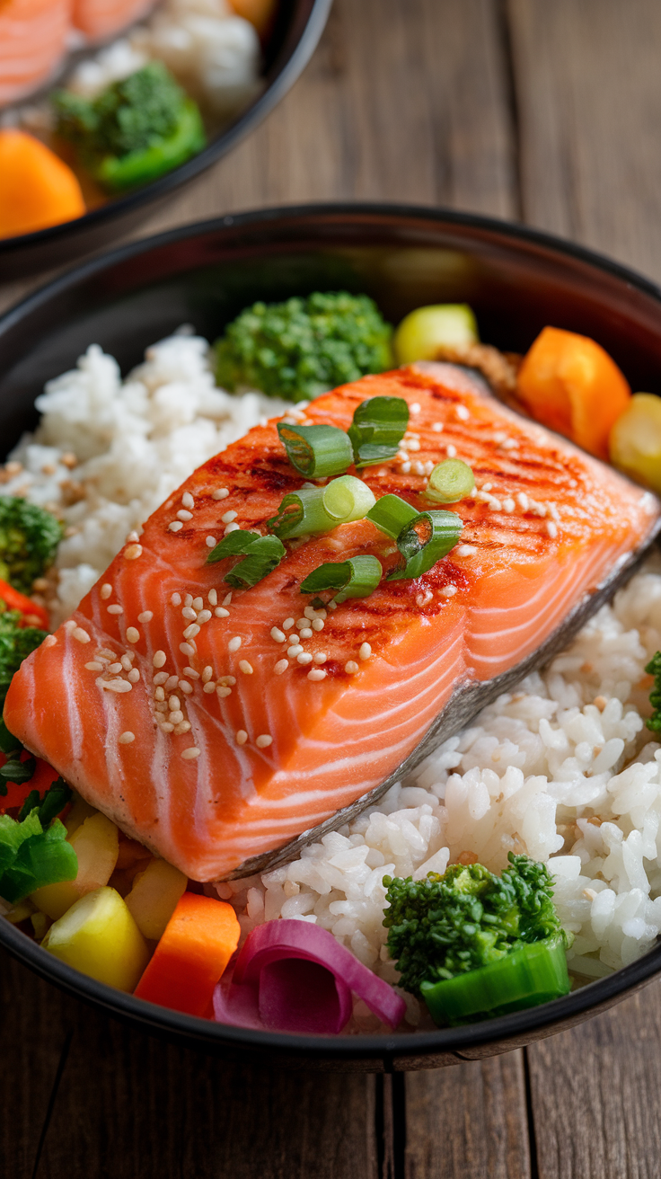Savory Salmon Rice Bowl in a Rice Cooker